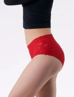Bellie Maxi - figi koronkowe z wysokim stanem - czerwone