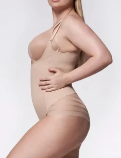 Body z siateczką - 119 Mesh Body Open Bust - body wyszczuplające pod biust - beżowe