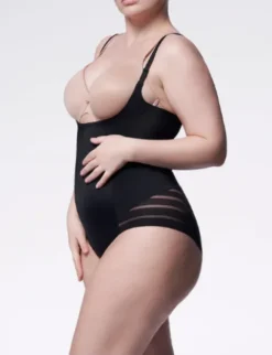 Body z siateczką - 119 Mesh Body Open Bust - body wyszczuplające pod biust - czarne