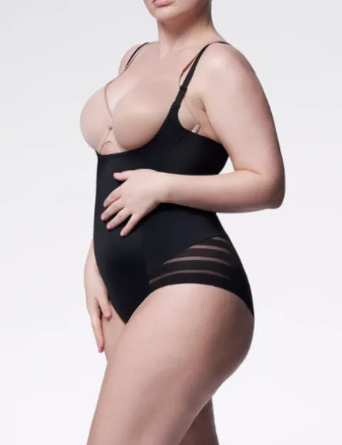 Body z siateczką - 119 Mesh Body Open Bust - body wyszczuplające pod biust - czarne