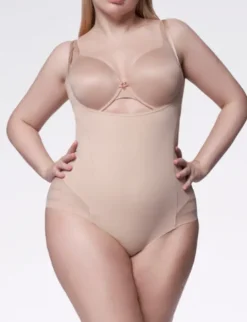 Body z siateczką - 119 Mesh Body Open Bust - body wyszczuplające pod biust - beżowe