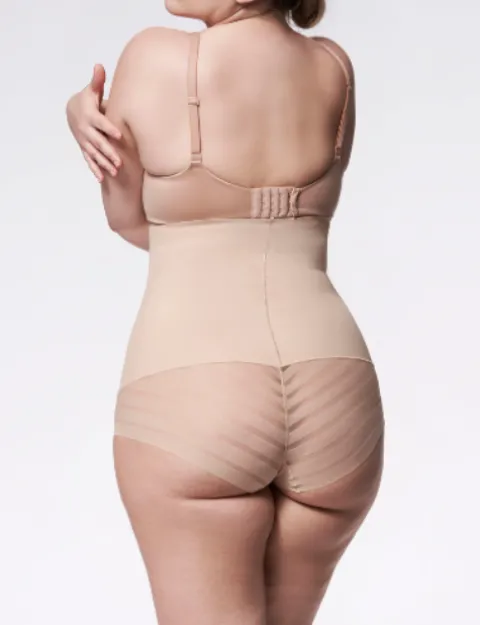 Figi z siatką - 141 Mesh Maxi Super High - figi wyszczuplające wysoka talia z siatką - naturalne