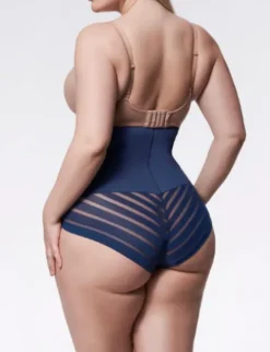 Figi z siatką - 141 Mesh Maxi Super High - figi wyszczuplające wysoka talia z siatką - granatowe