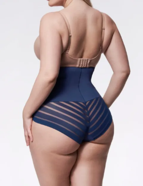 Figi z siatką - 141 Mesh Maxi Super High - figi wyszczuplające wysoka talia z siatką - granatowe