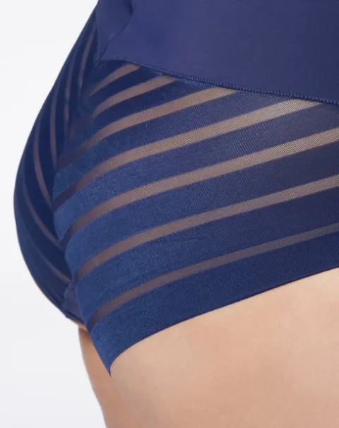 Figi z siatką - 141 Mesh Maxi Super High - figi wyszczuplające wysoka talia z siatką - granatowe