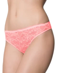 Hottie stringi z koronkowym przodem - koralowy